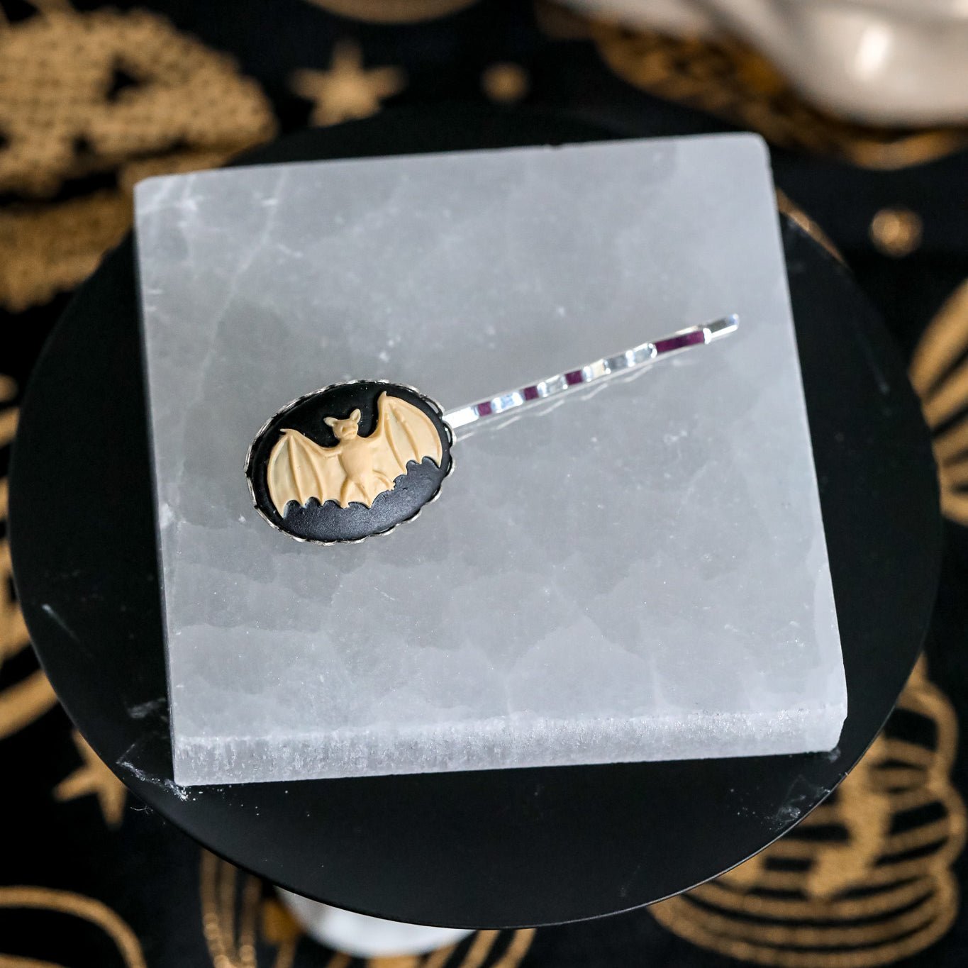 The Gilded Witch Bat Cameo Bobby Pin - Ivory/Left